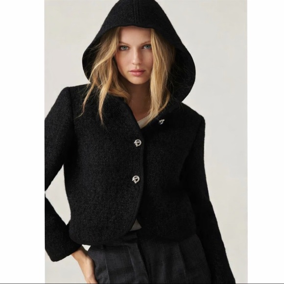 ba&sh Jackets & Blazers - ba&sh Octave Wool Blend Tweed Hooded Blazer Metallic Knot Buttons Size 2 -US 6
